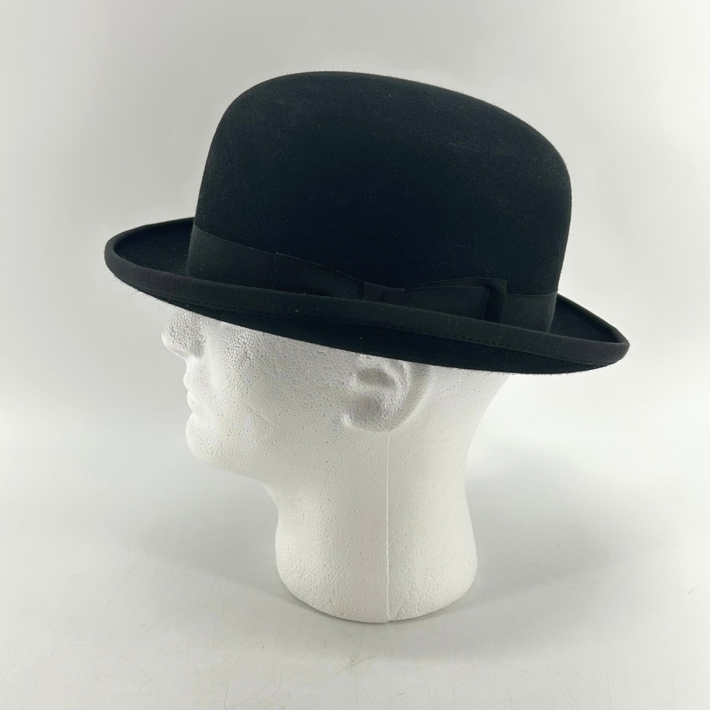 J.J. Hat Center New York Black Wool Bowler Derby Hat Size 7 3/8 Vintage Style